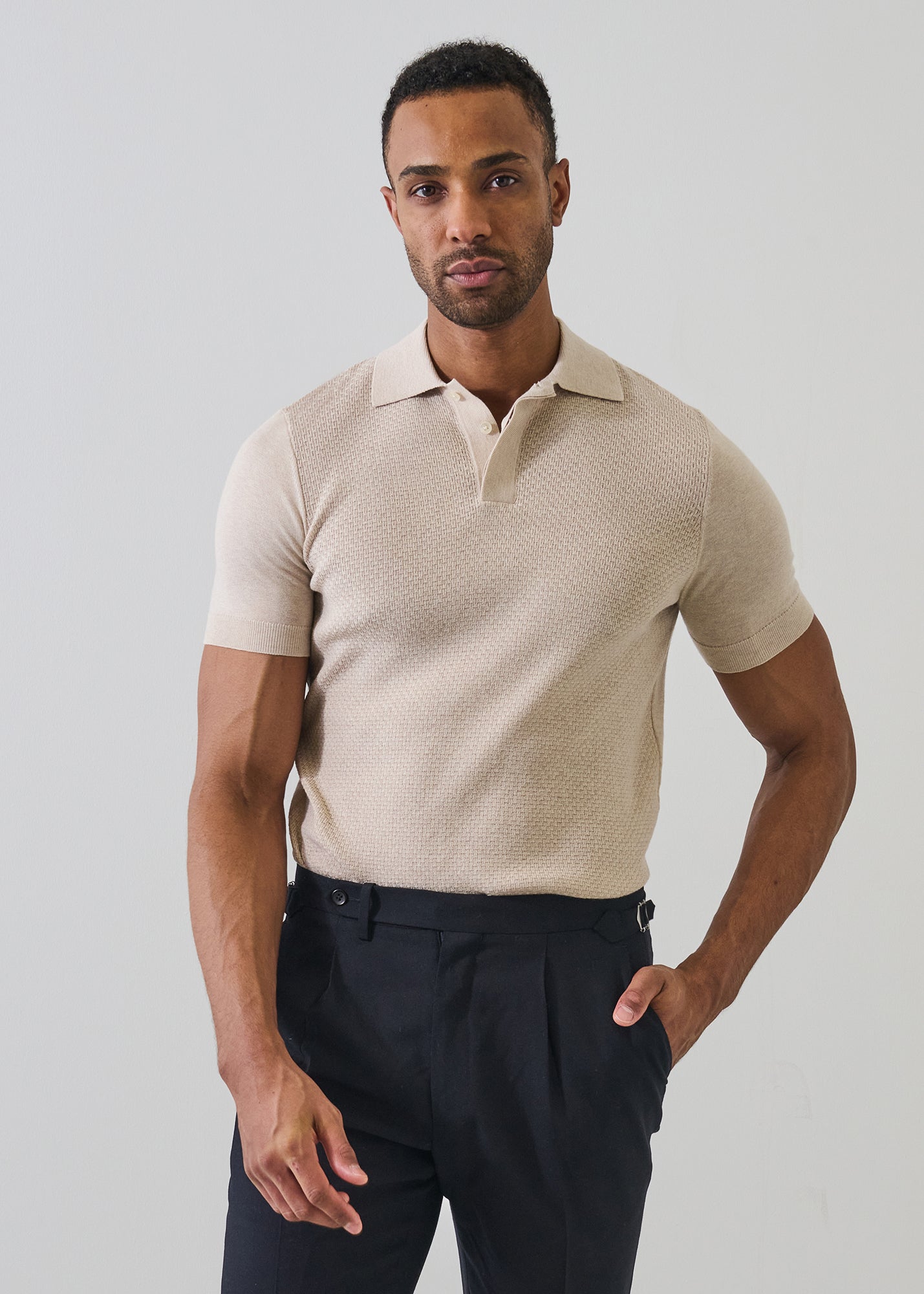 Cotton-Silk Blend Textured Knit Polo - PATRICK ASSARAF