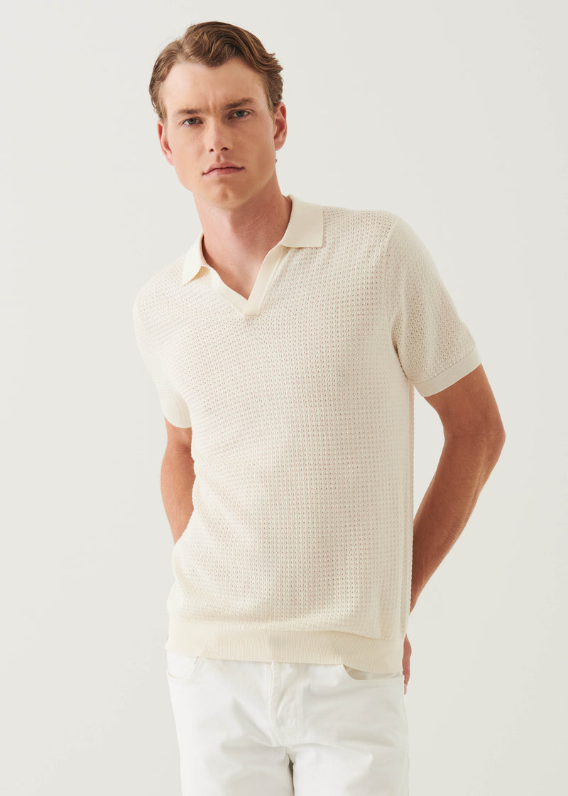 Cotton Cashmere Blend Textured Open Polo