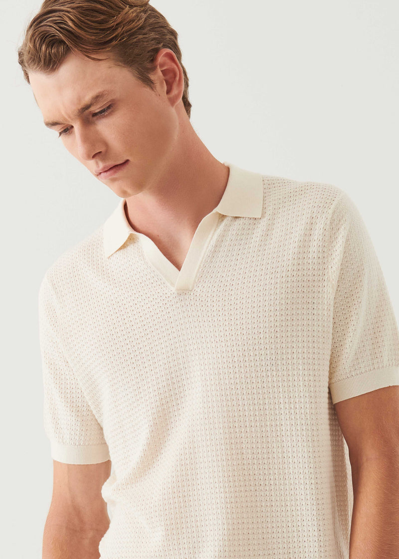 Cotton Cashmere Blend Textured Open Polo