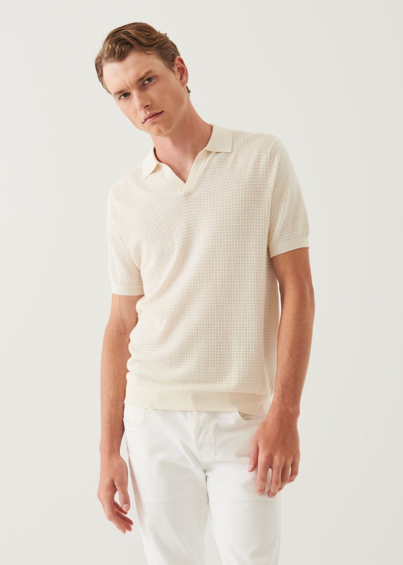 Cotton Cashmere Blend Textured Open Polo