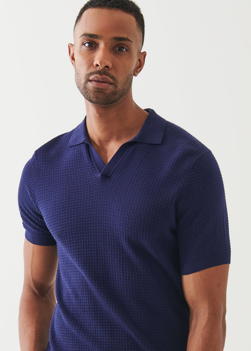 Cotton Cashmere Blend Textured Open Polo