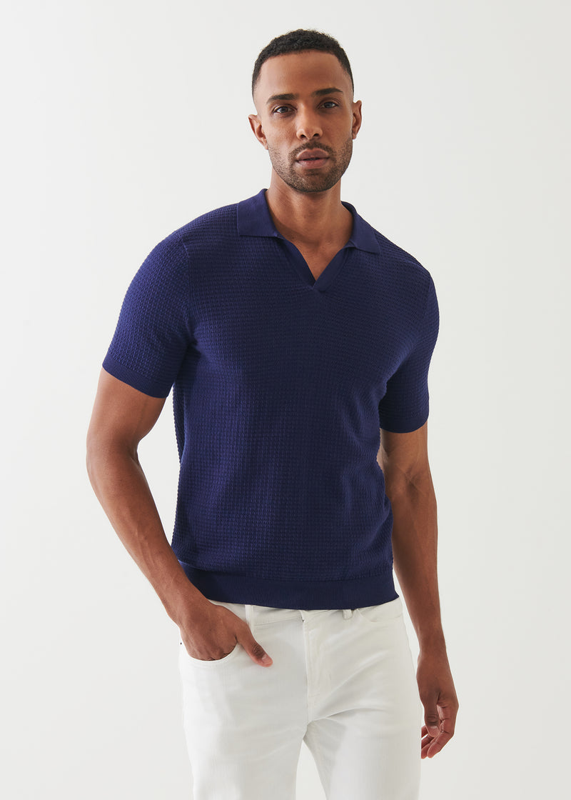 Cotton Cashmere Blend Textured Open Polo