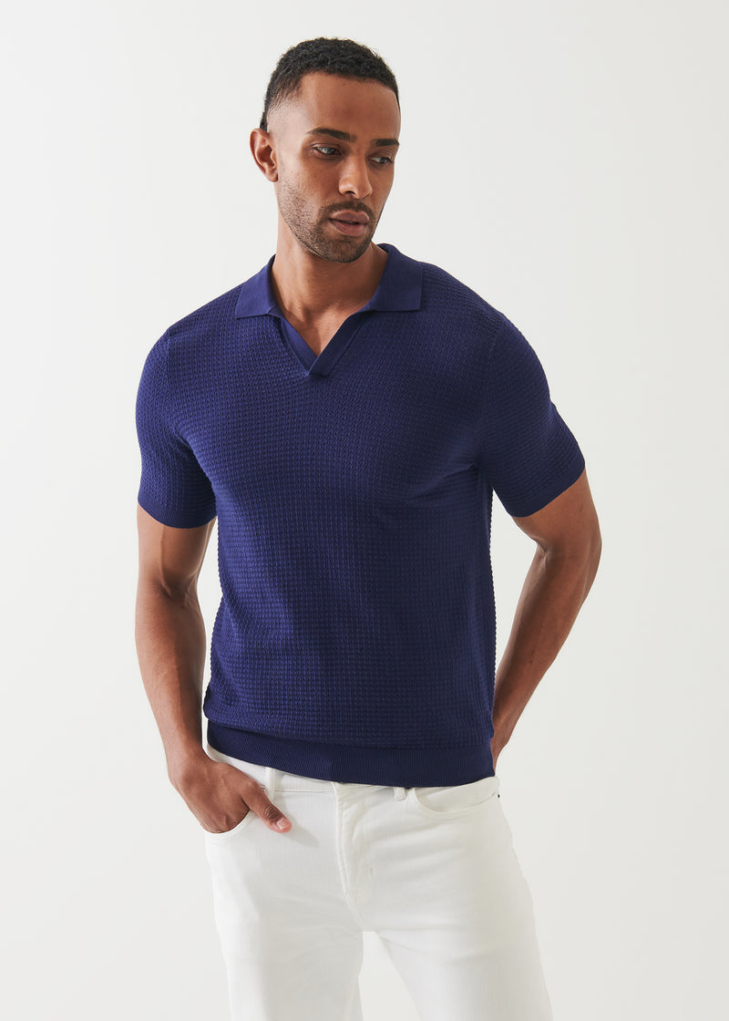 Cotton Cashmere Blend Textured Open Polo