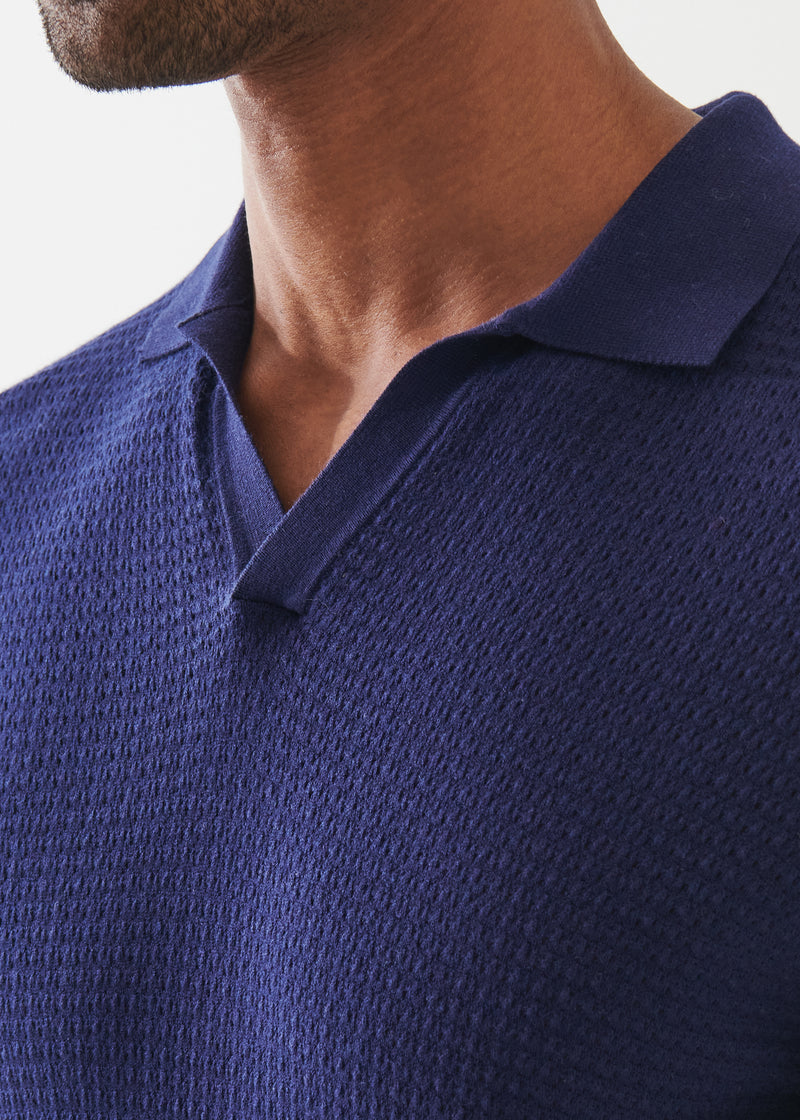 Cotton Cashmere Blend Textured Open Polo