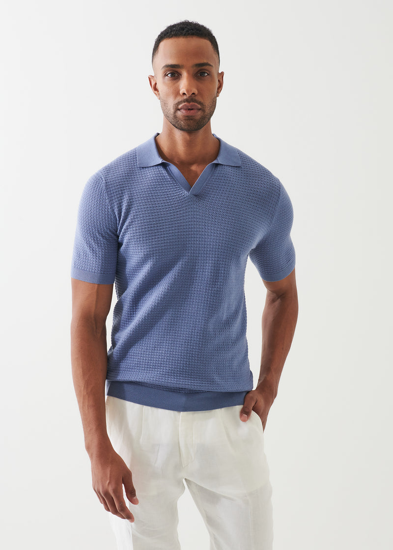 Cotton Cashmere Blend Textured Open Polo