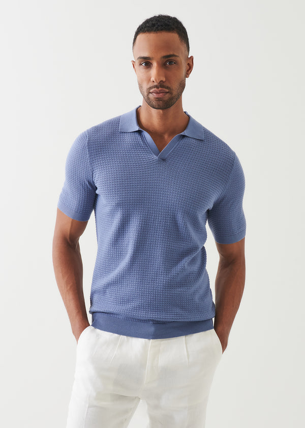 Cotton Cashmere Blend Textured Open Polo