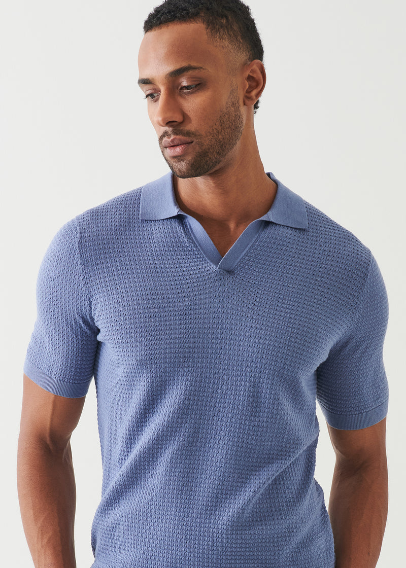 Cotton Cashmere Blend Textured Open Polo