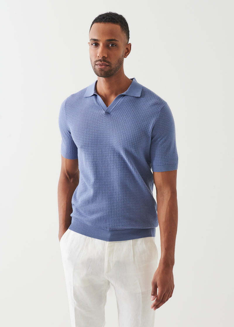 Cotton Cashmere Blend Textured Open Polo