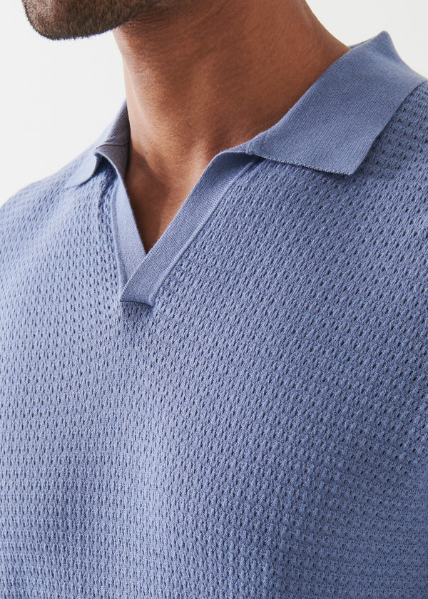 Cotton Cashmere Blend Textured Open Polo