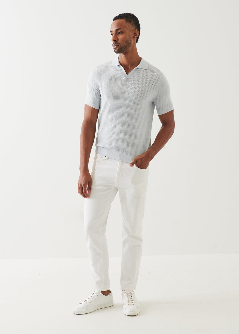 Cotton Cashmere Blend Textured Open Polo