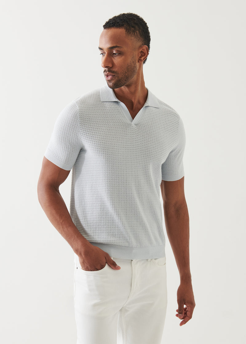 Cotton Cashmere Blend Textured Open Polo