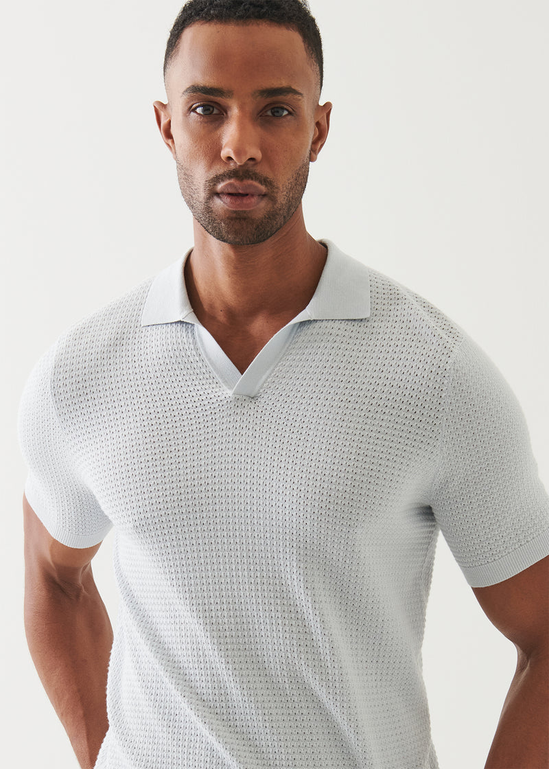 Cotton Cashmere Blend Textured Open Polo