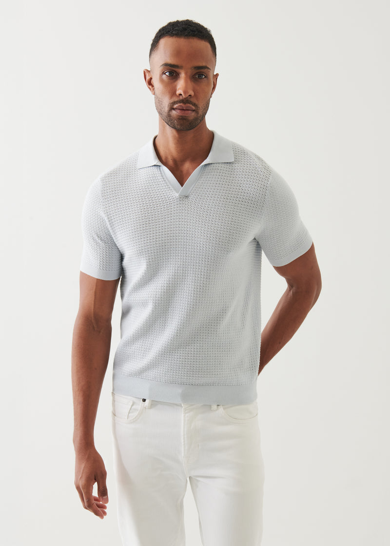 Cotton Cashmere Blend Textured Open Polo