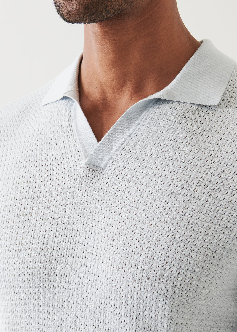 Cotton Cashmere Blend Textured Open Polo