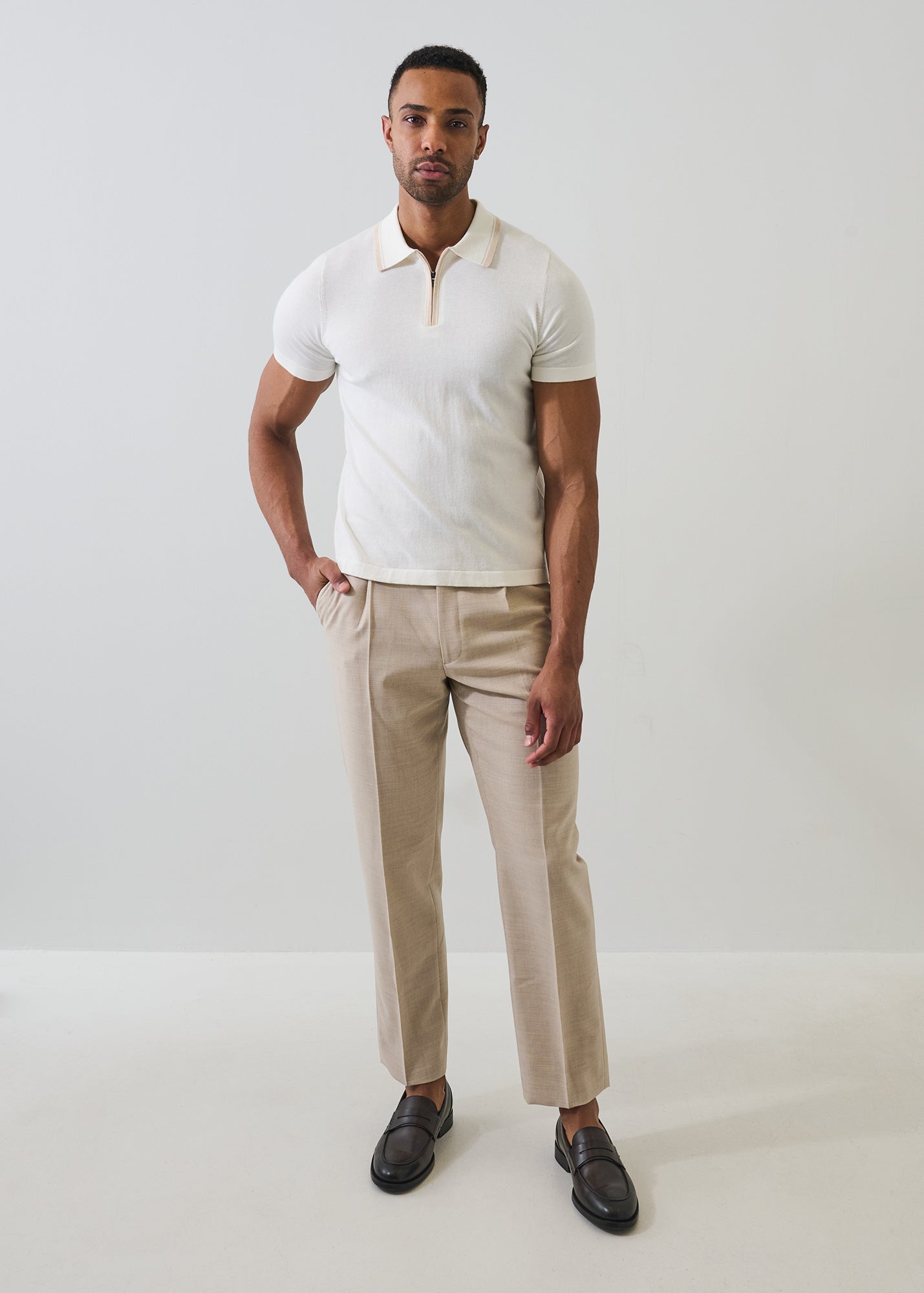 Cotton-Cupro Tipped Knit Zip Polo - PATRICK ASSARAF