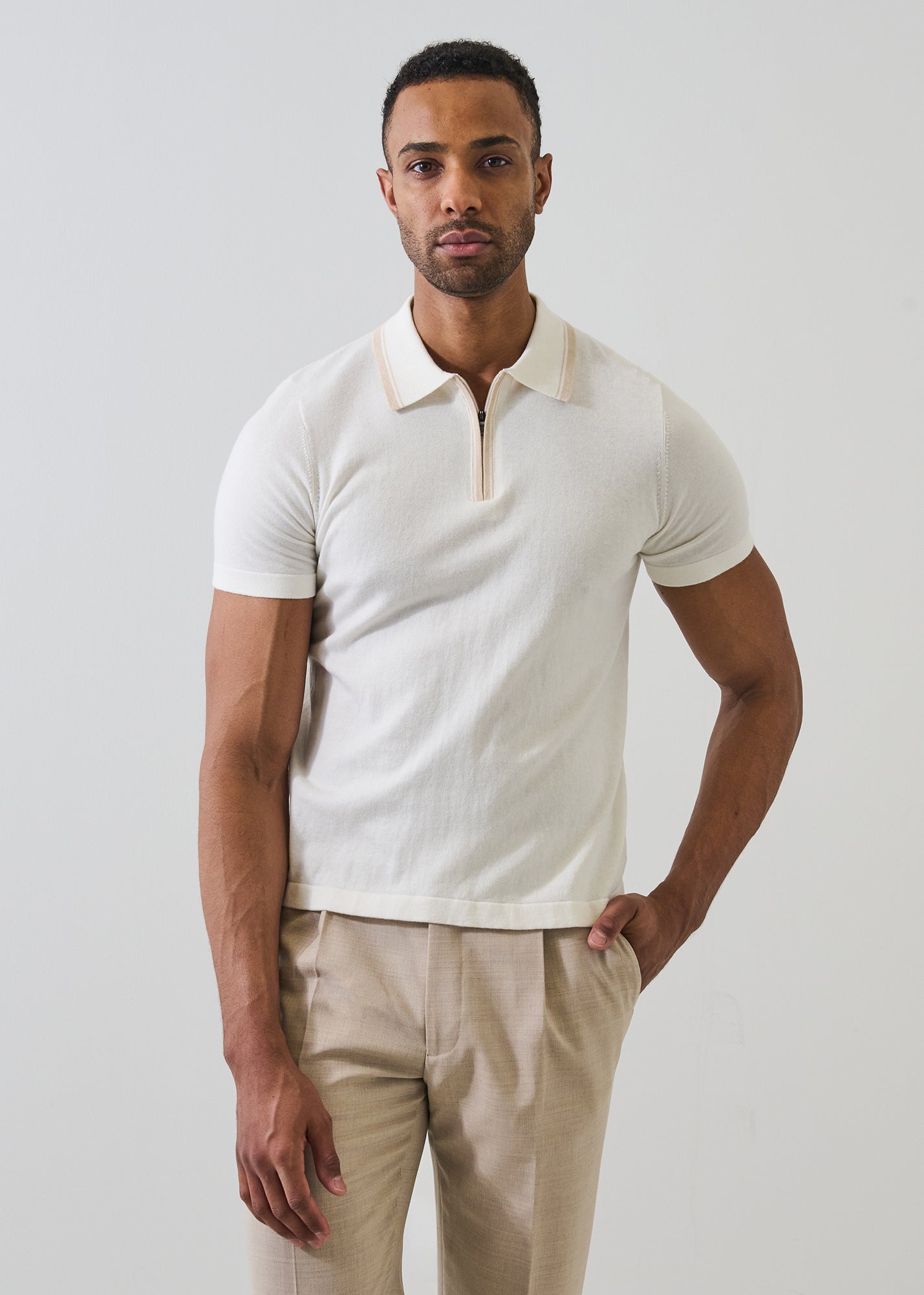 Cotton-Cupro Tipped Knit Zip Polo - PATRICK ASSARAF