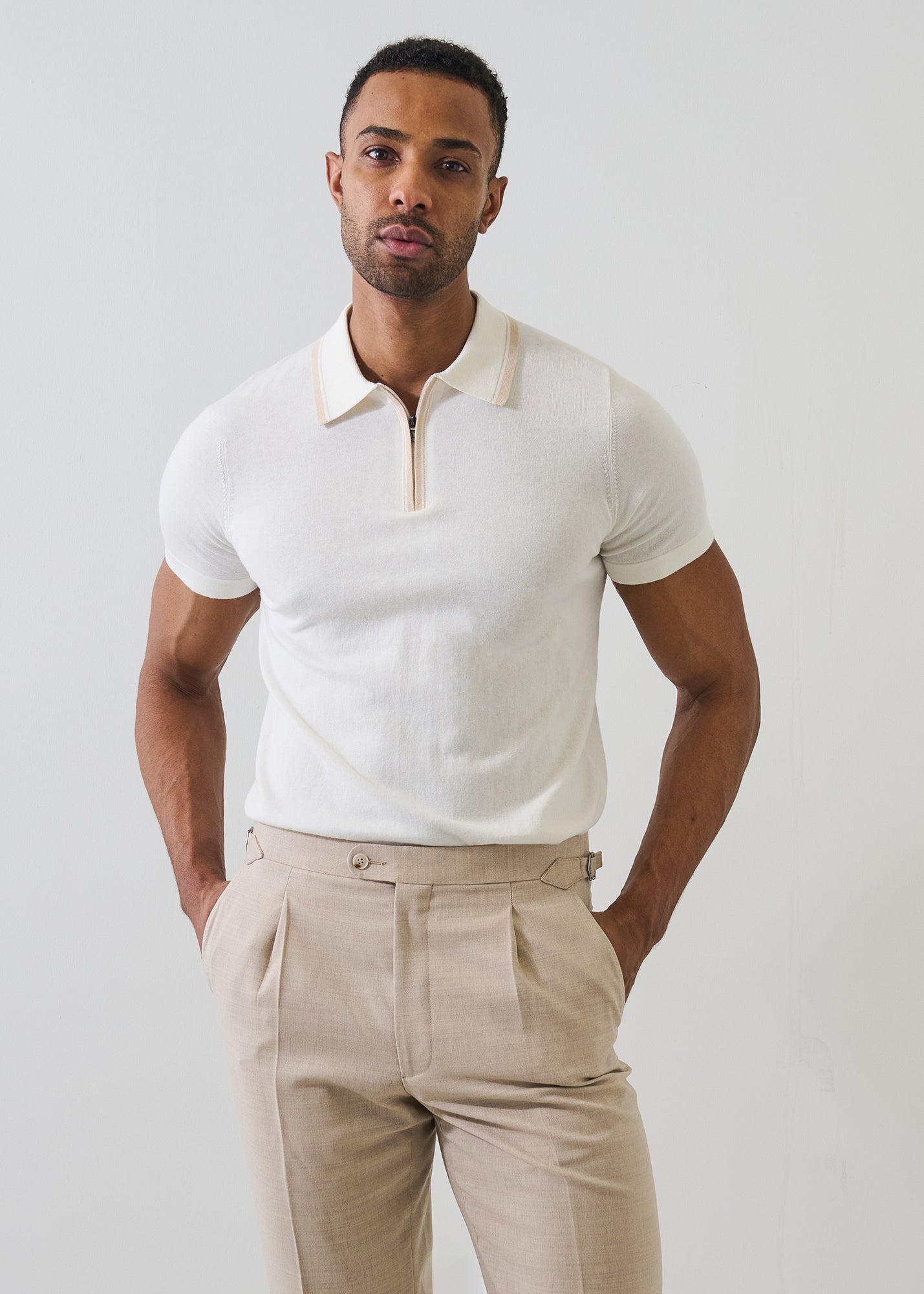 Cotton-Cupro Tipped Knit Zip Polo - PATRICK ASSARAF