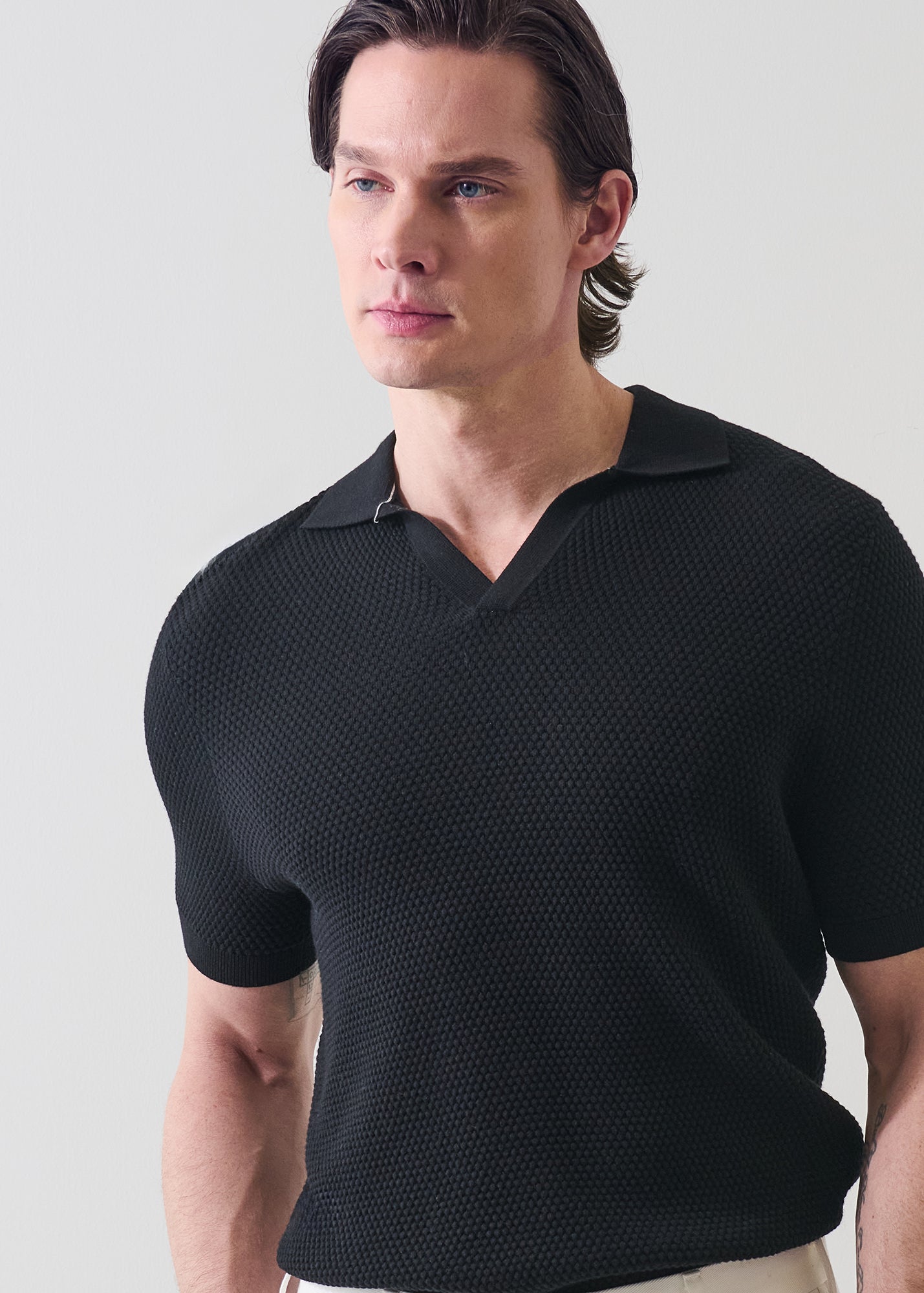 Cotton-Blend Bubble Stitch Knit Open Polo - PATRICK ASSARAF