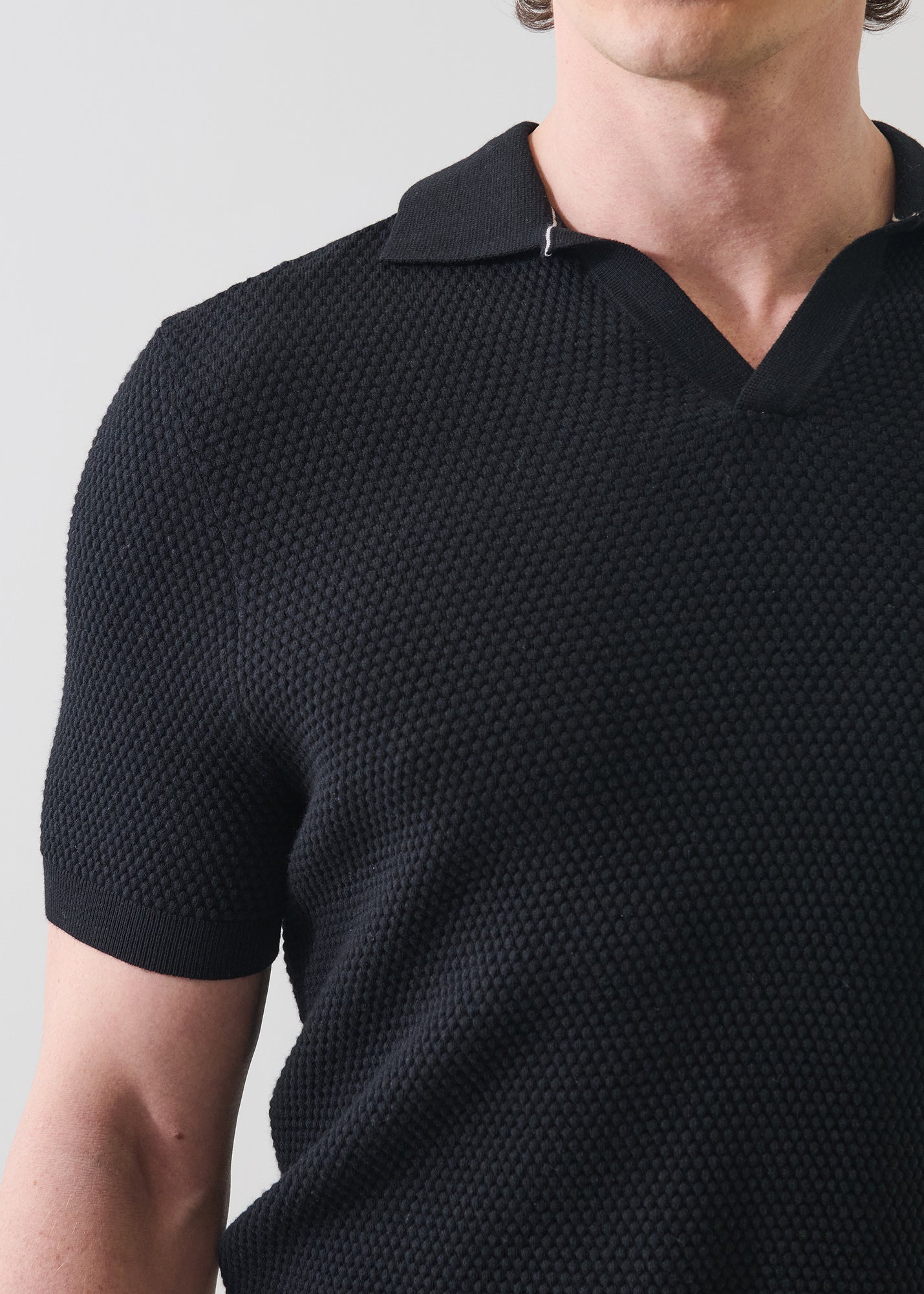 Cotton-Blend Bubble Stitch Knit Open Polo - PATRICK ASSARAF