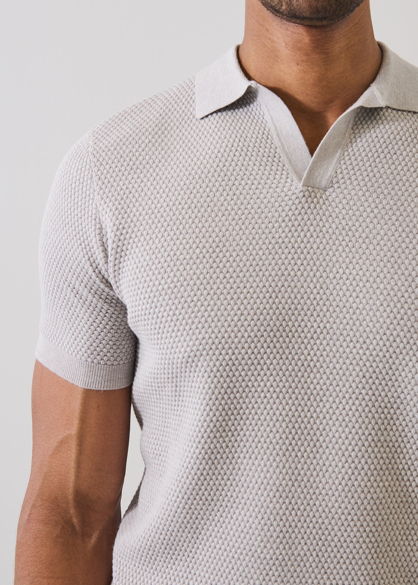 Cotton-Blend Bubble Stitch Knit Open Polo - PATRICK ASSARAF