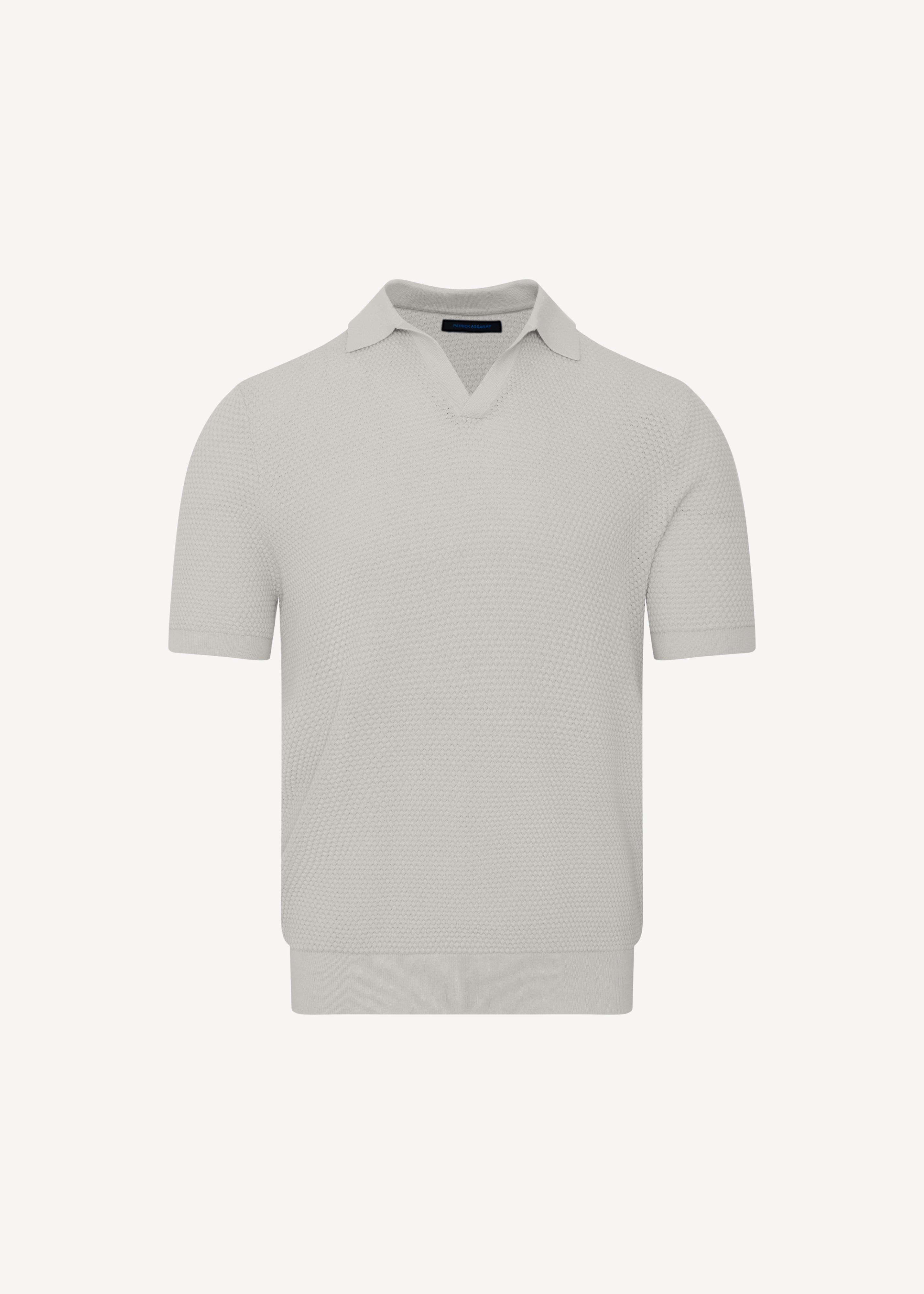 Cotton-Blend Bubble Stitch Knit Open Polo