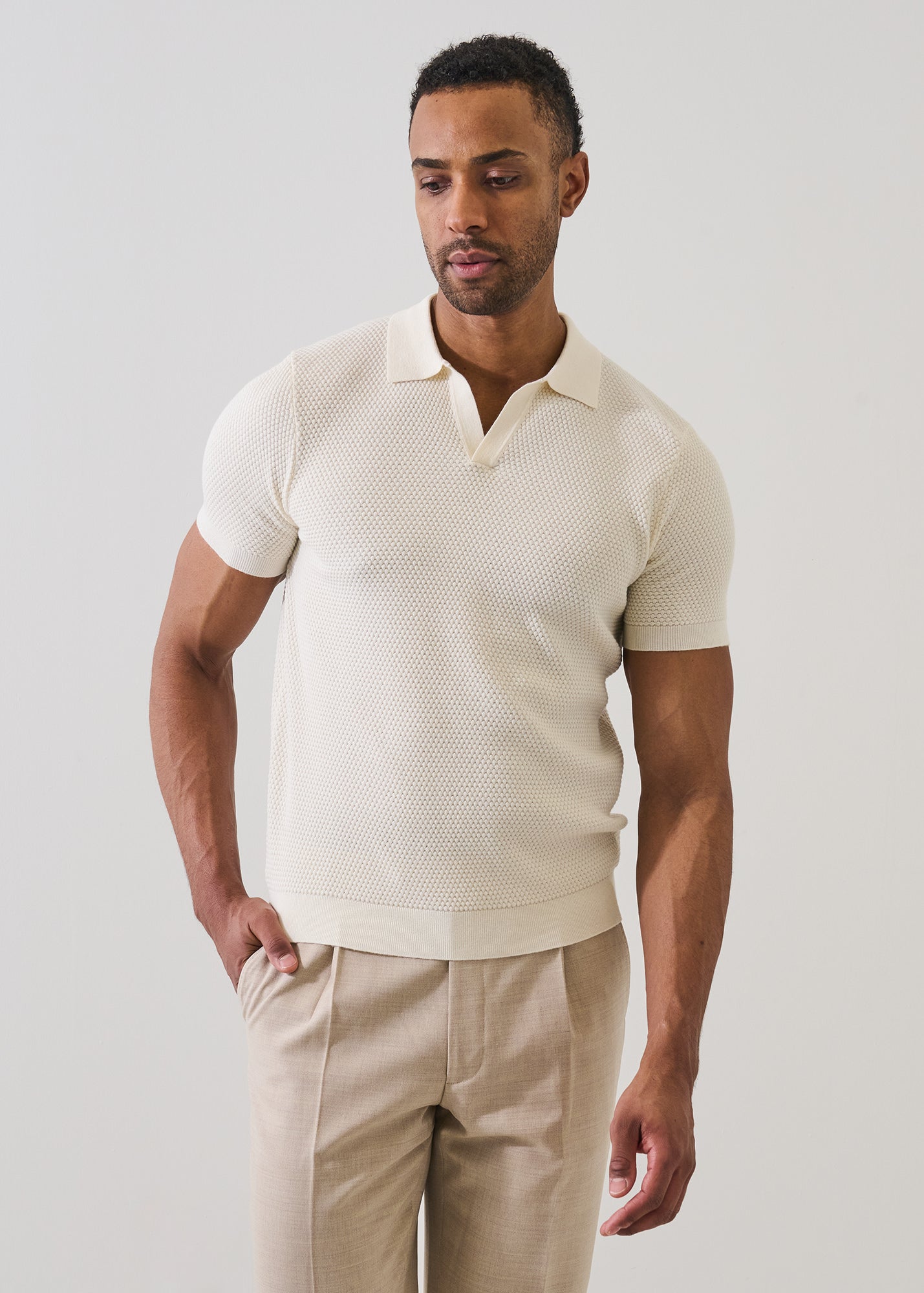 Cotton-Blend Bubble Stitch Knit Open Polo - PATRICK ASSARAF
