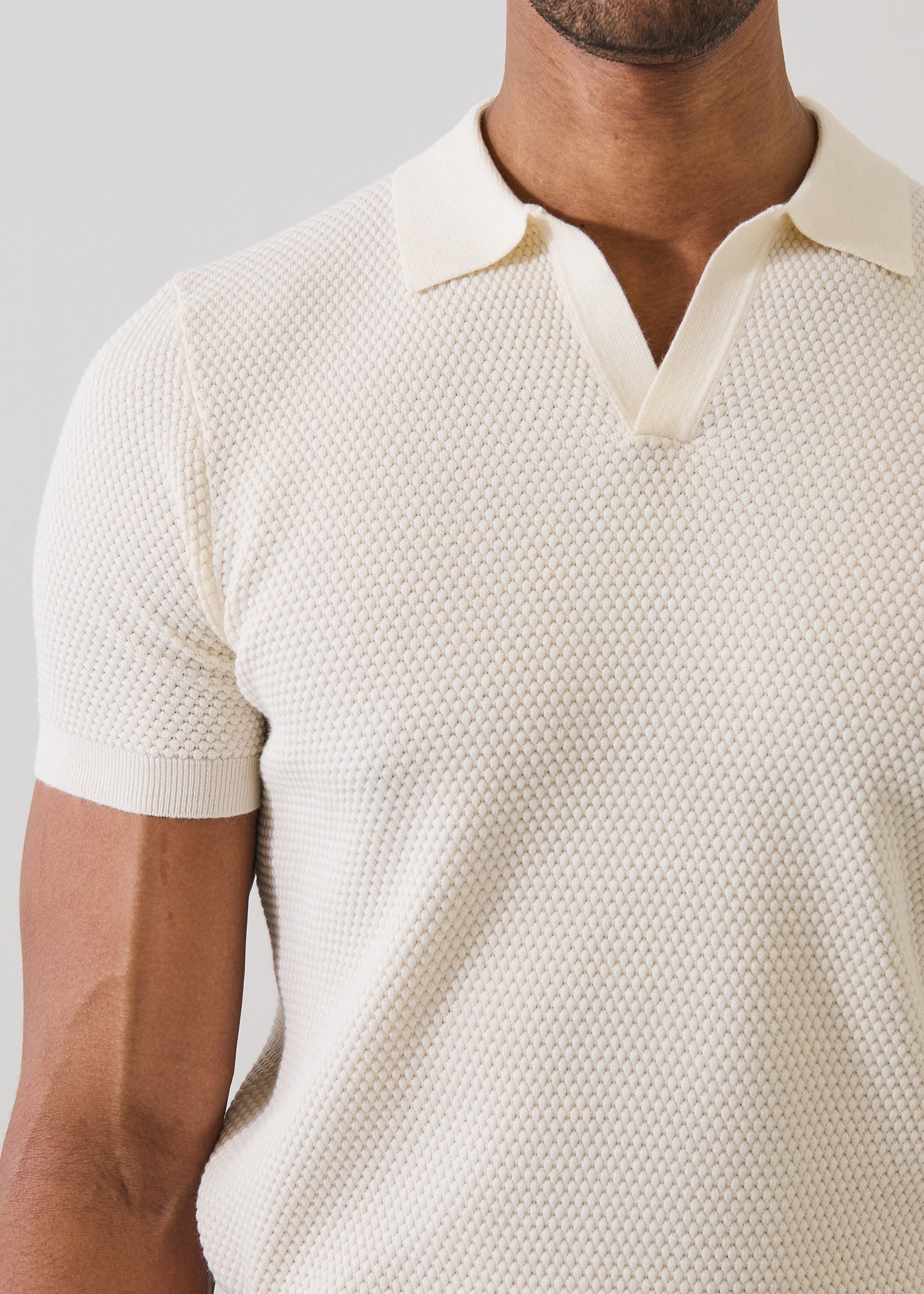 Cotton-Blend Bubble Stitch Knit Open Polo - PATRICK ASSARAF