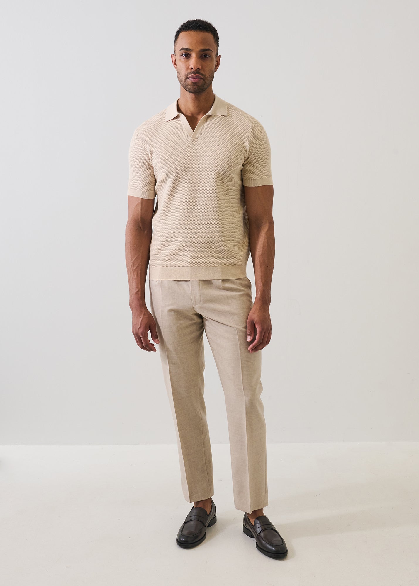 Cotton-Blend Bubble Stitch Knit Open Polo - PATRICK ASSARAF