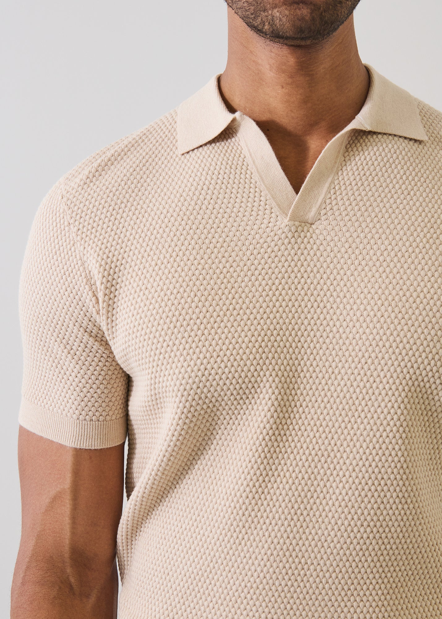 Cotton-Blend Bubble Stitch Knit Open Polo - PATRICK ASSARAF
