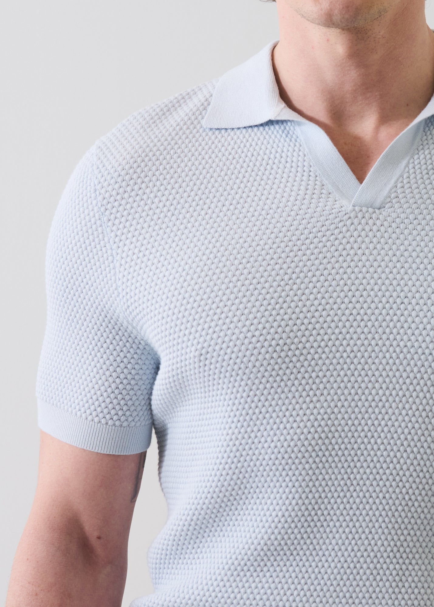 Cotton-Blend Bubble Stitch Knit Open Polo - PATRICK ASSARAF