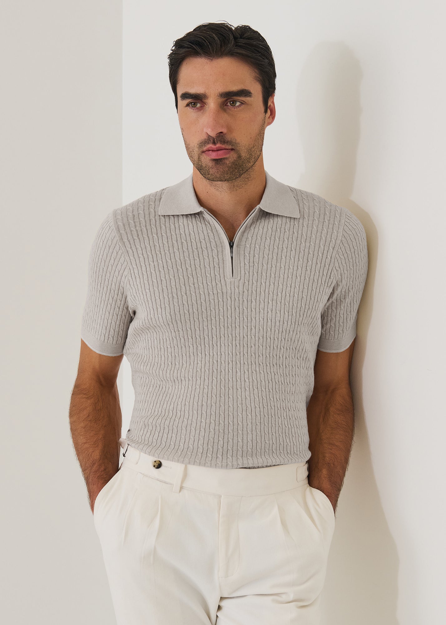 Cotton Blend Baby Cable Zip Polo