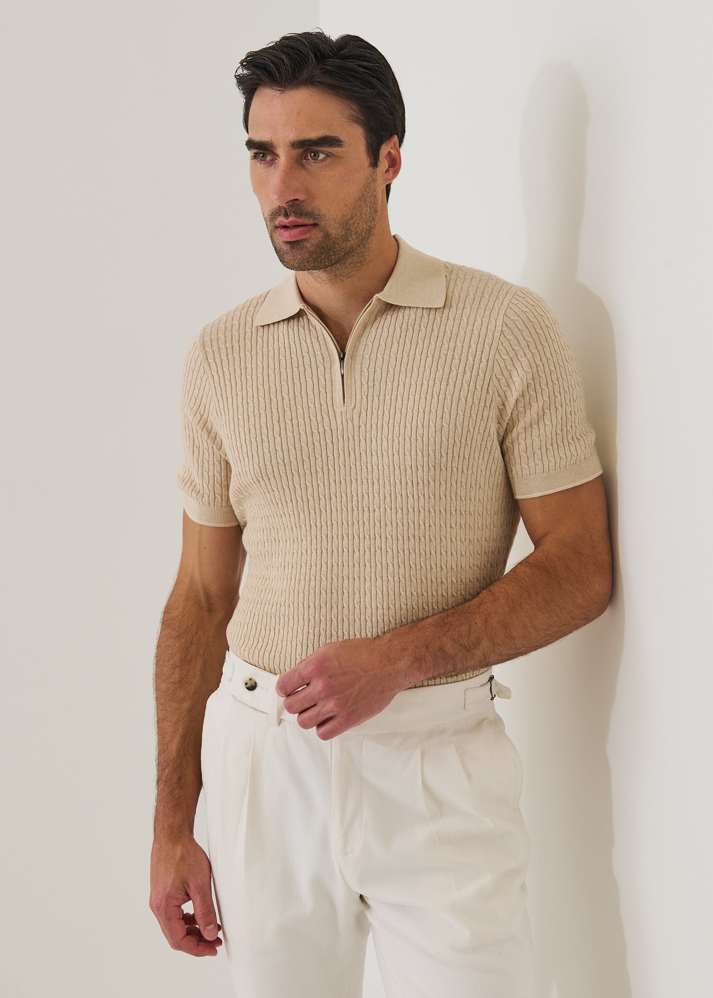 Cotton Blend Baby Cable Zip Polo