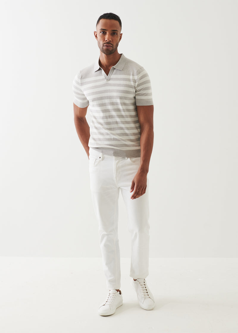 Cotton Cashmere Blend Striped Open Polo