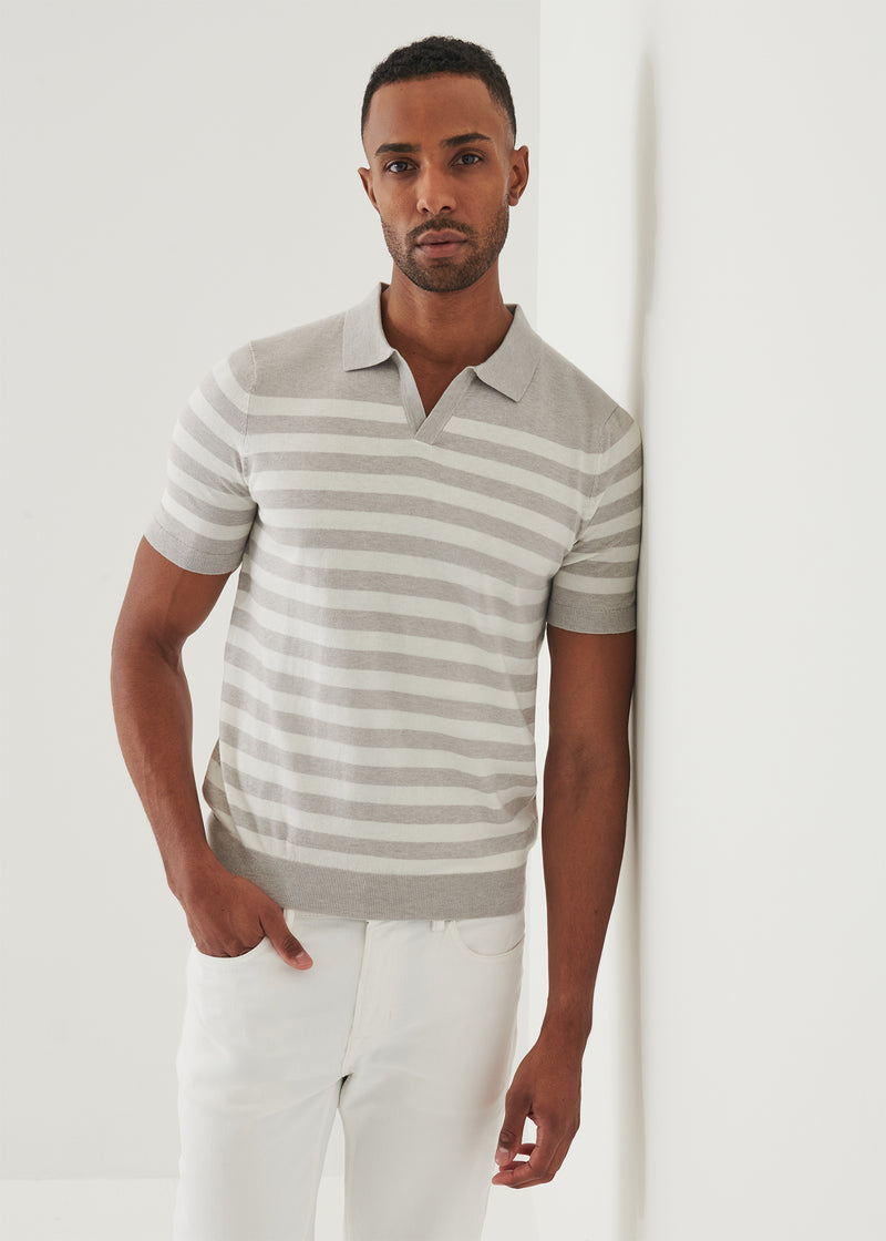 Cotton Cashmere Blend Striped Open Polo