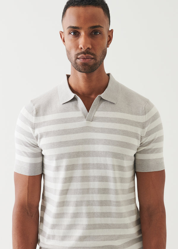 Cotton Cashmere Blend Striped Open Polo