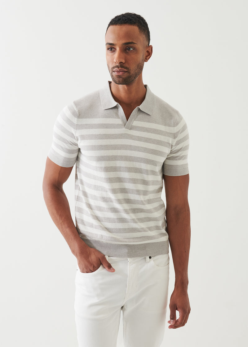 Cotton Cashmere Blend Striped Open Polo