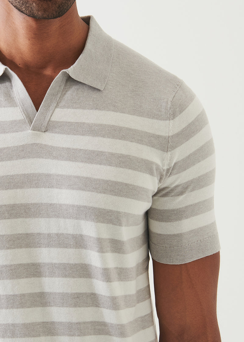 Cotton Cashmere Blend Striped Open Polo