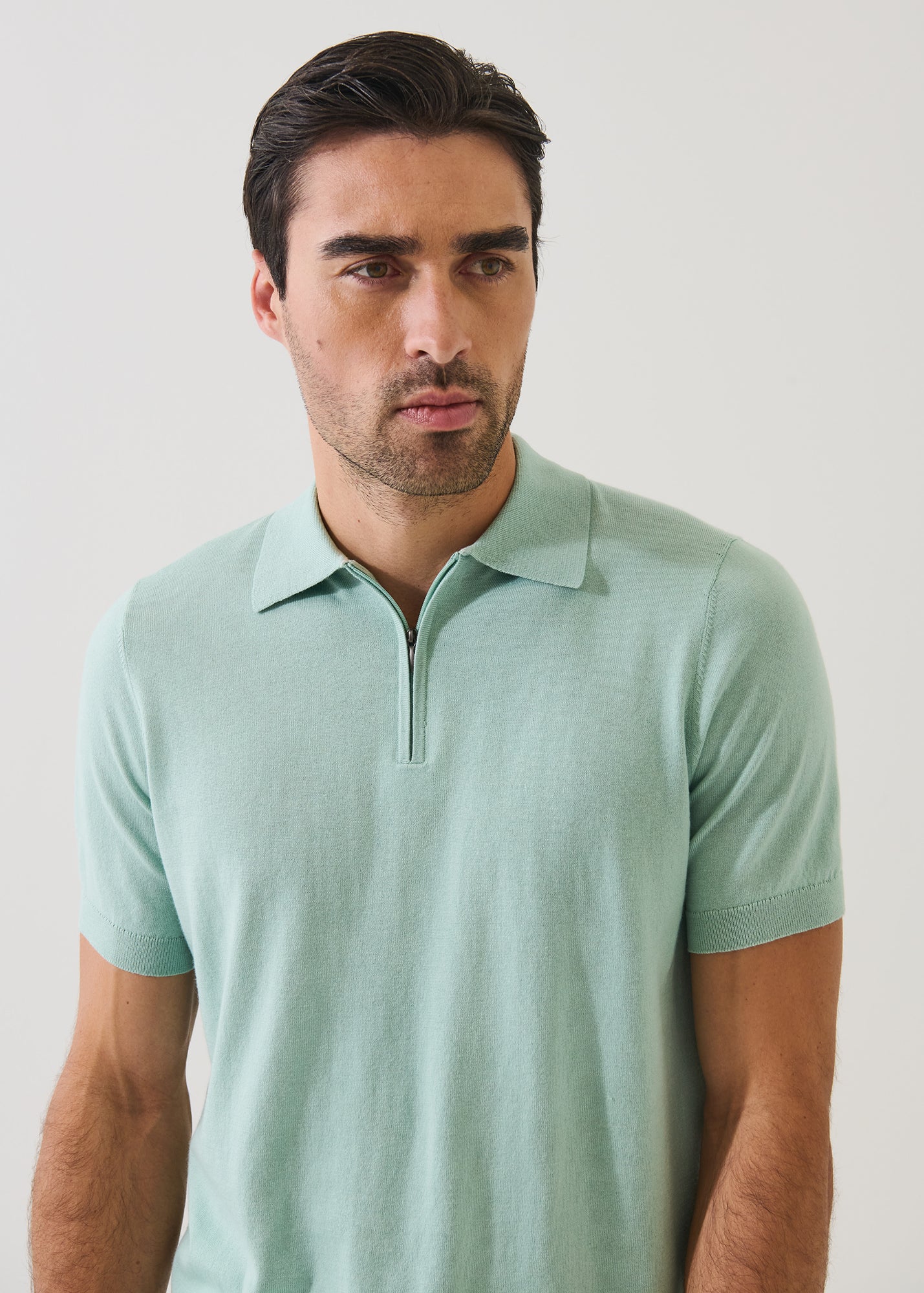 Cotton Blend Zip Polo