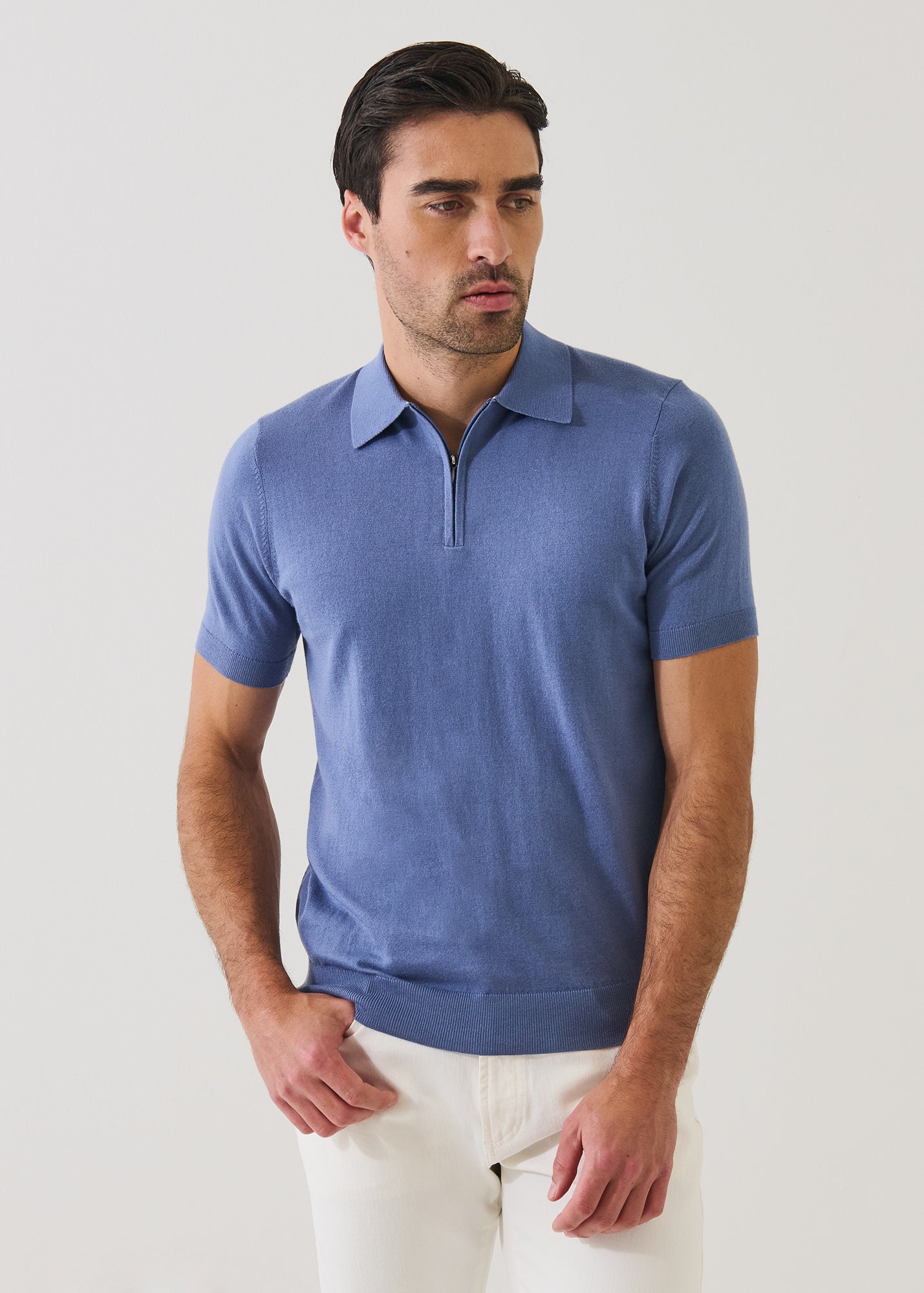 Cotton Blend Zip Polo