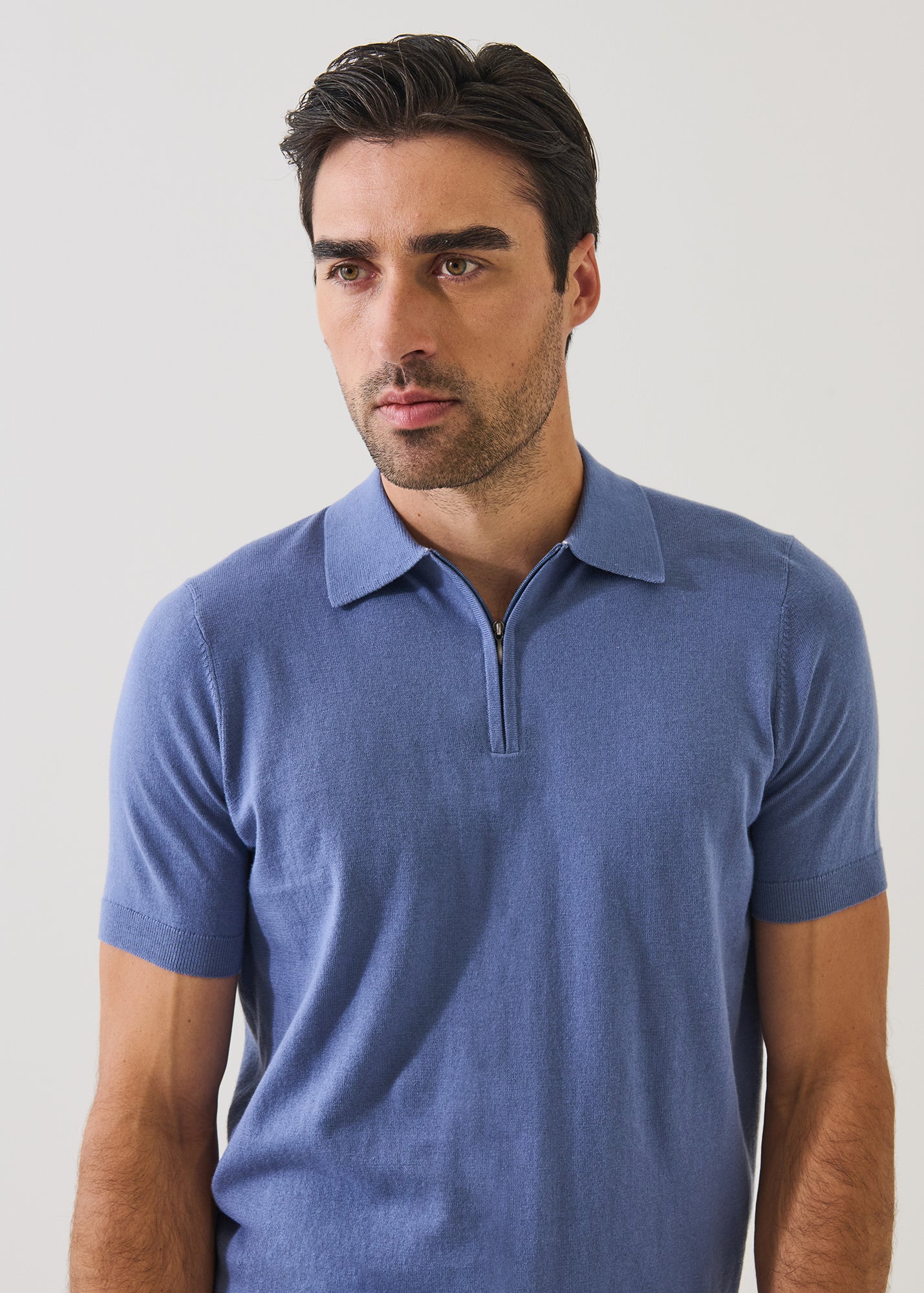 Cotton Blend Zip Polo