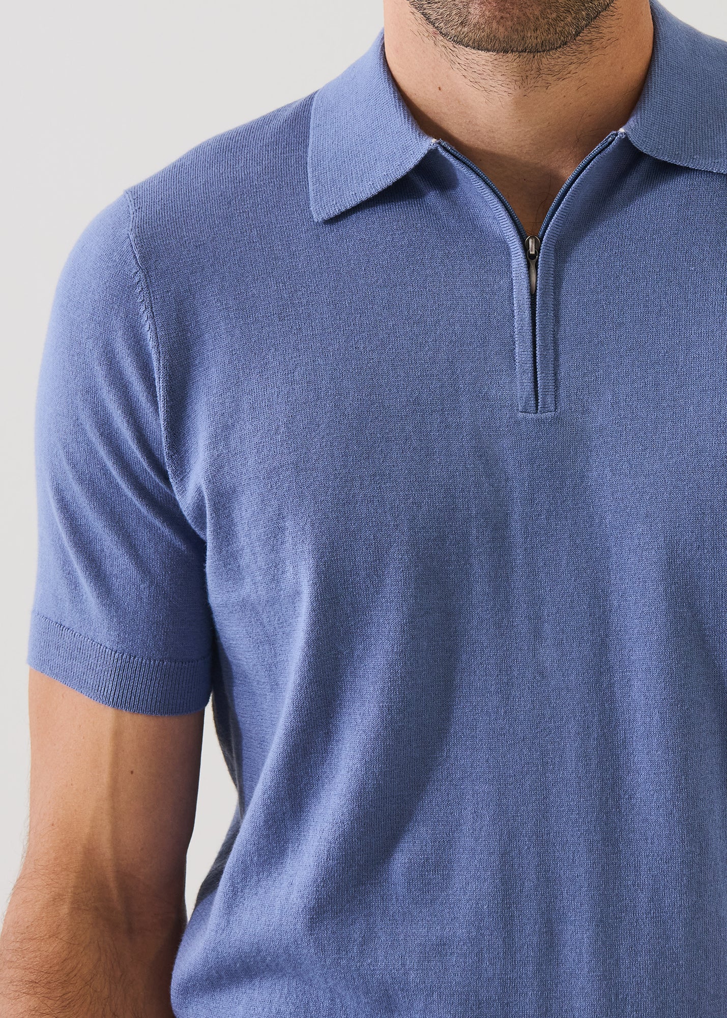 Cotton Blend Zip Polo