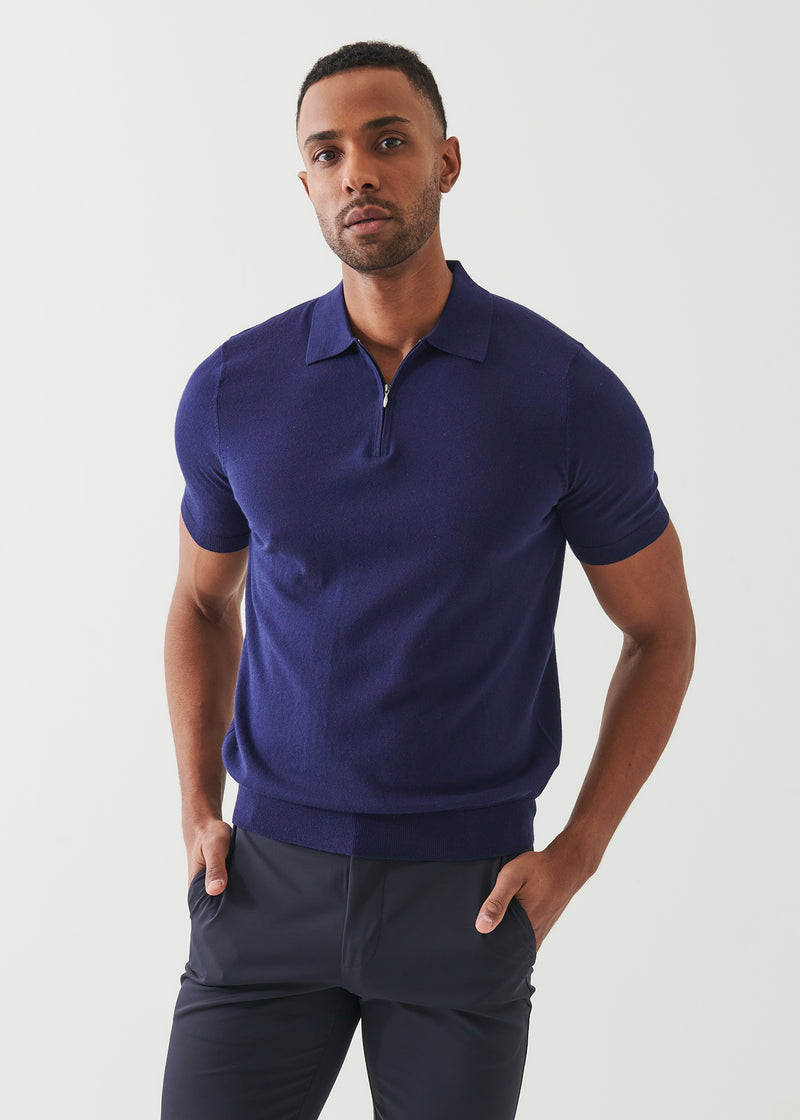 Cotton Cashmere Quarter Zip Polo