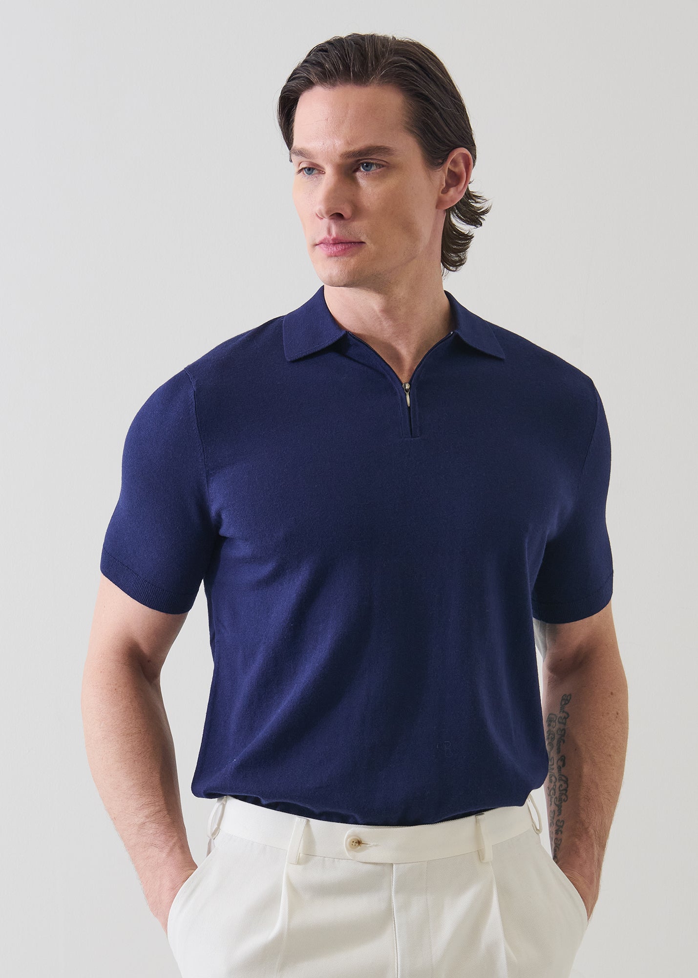 Cotton Blend Zip Polo - PATRICK ASSARAF