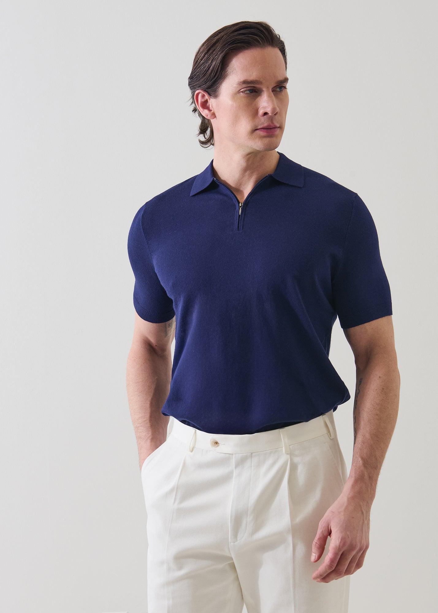 Cotton Blend Zip Polo - PATRICK ASSARAF