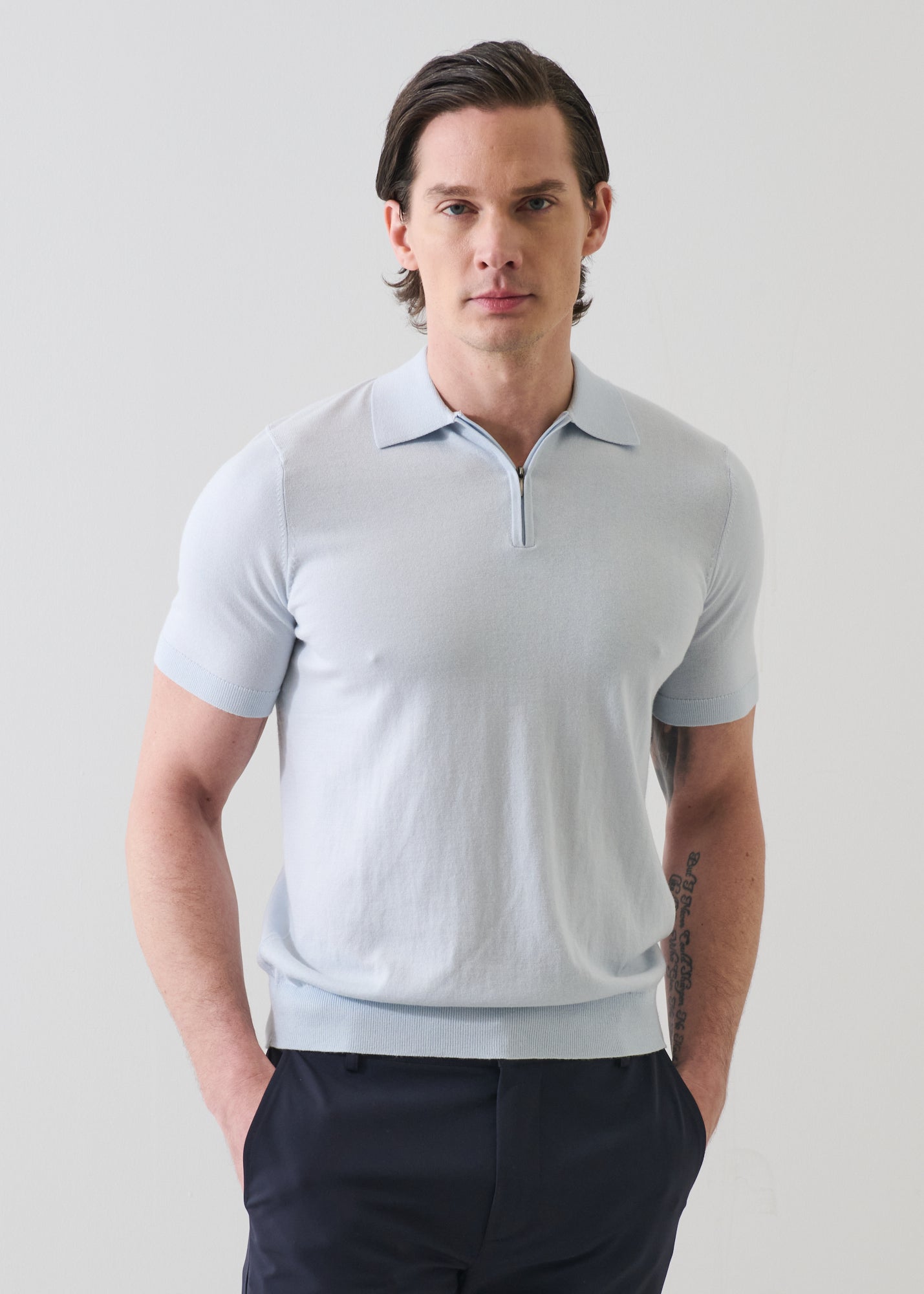 Cotton Blend Zip Polo - PATRICK ASSARAF