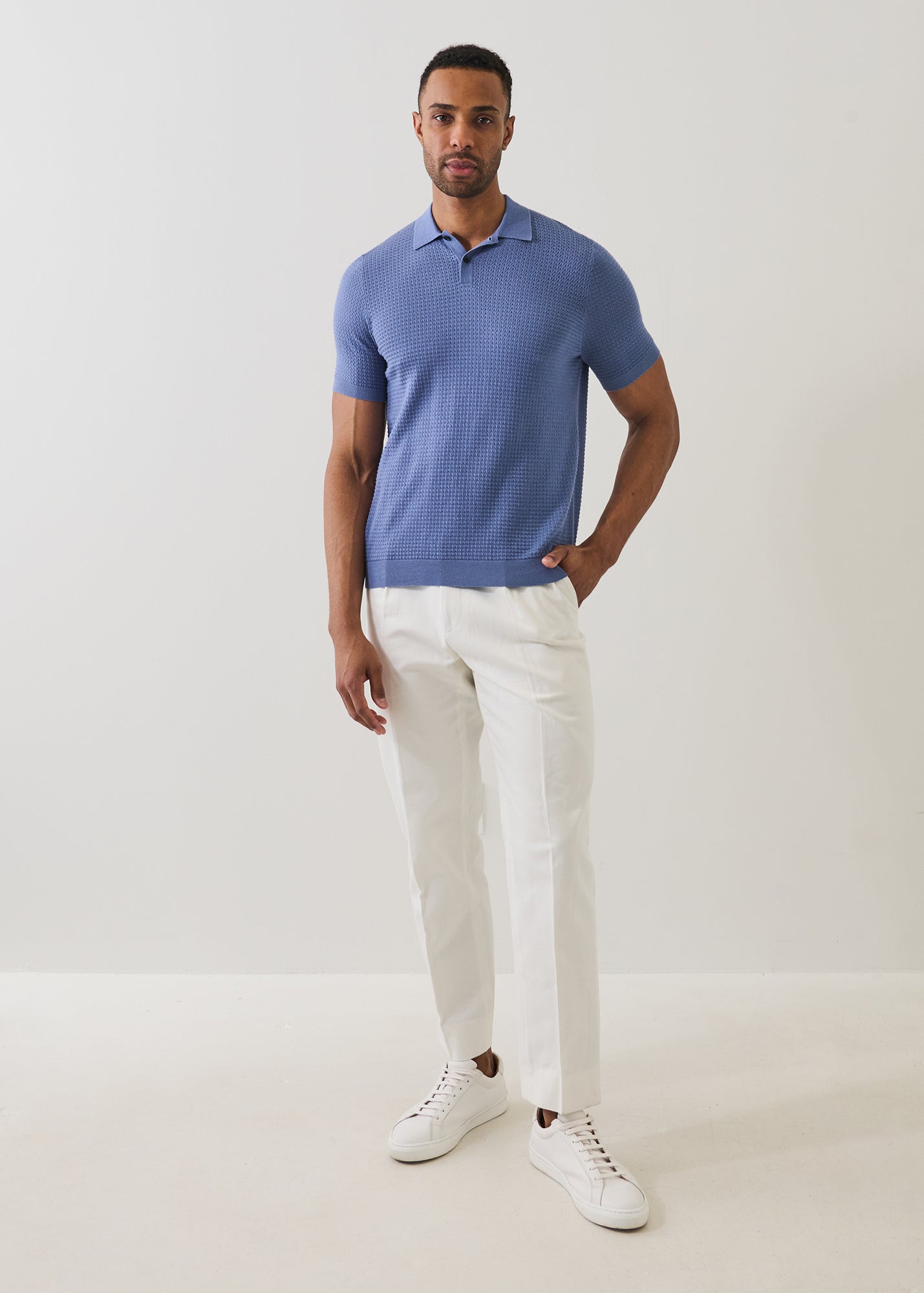 Cotton Blend Honeycomb Stitch Polo - PATRICK ASSARAF