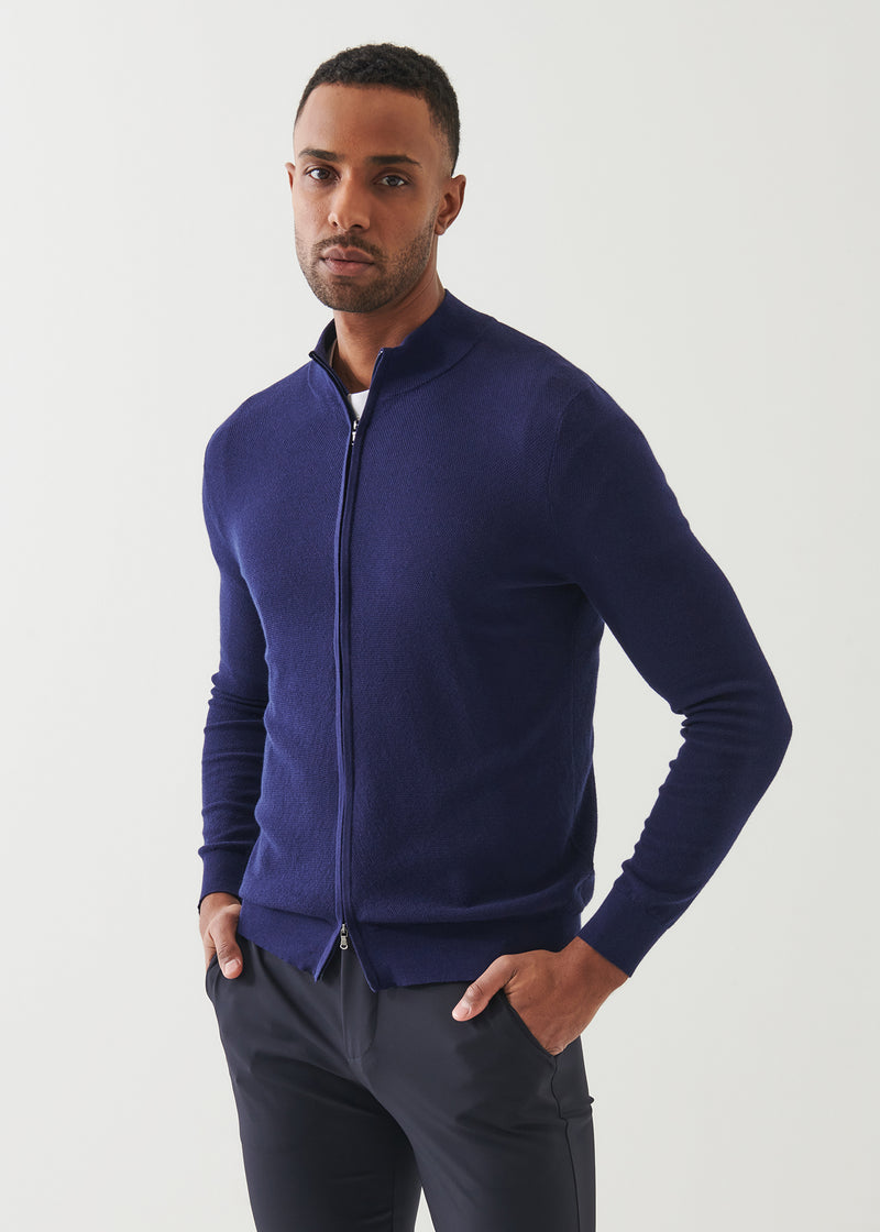 Cotton Cashmere Seed Stitch Full Zip Cardigan