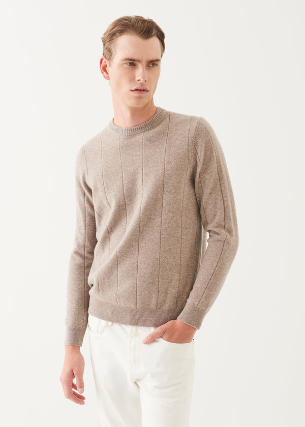 WOOL CASHMERE BLEND DROP NEEDLE CREWNECK