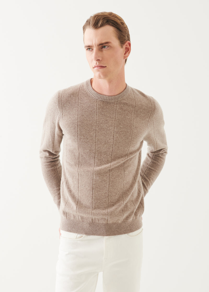 Wool Cashmere Blend Drop Needle Crewneck