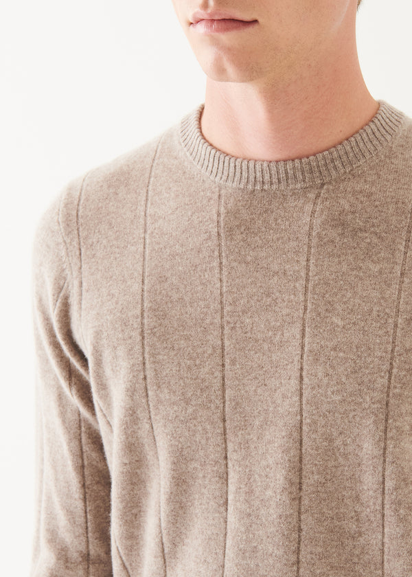 WOOL CASHMERE BLEND DROP NEEDLE CREWNECK